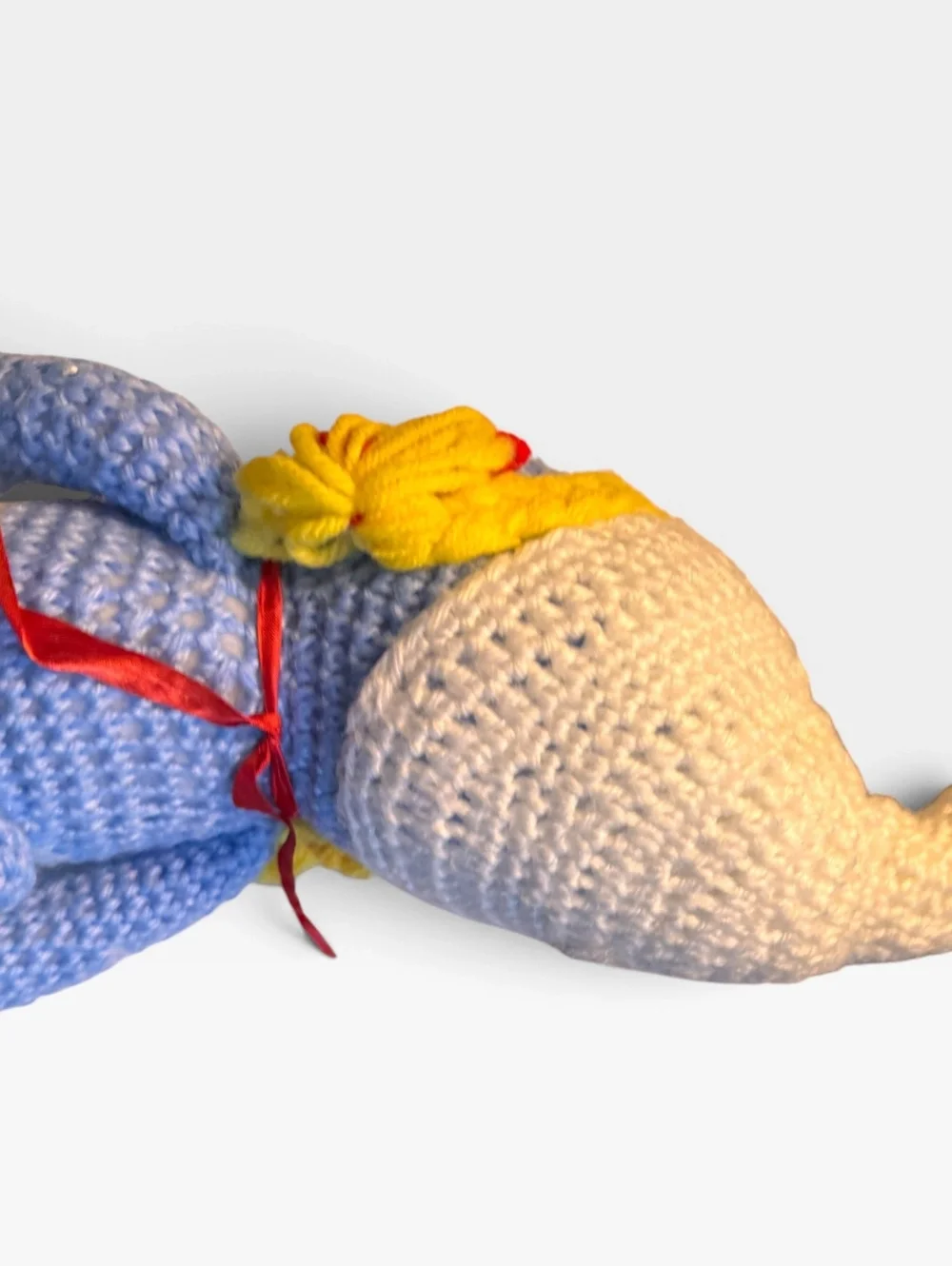 Vintage Handmade Crochet Girl Doll Smurfette Inspired Yarn Plush 15” Folk Art